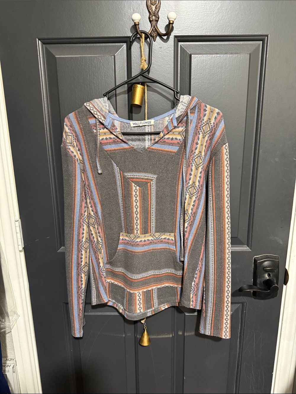 Wallflower Multicolor Striped Hooded Pullover with Aztec Accents